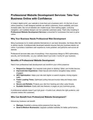 Professional Website Development Services Take Your Business Online with Confidence