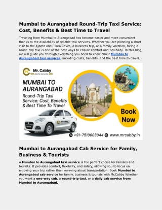 Mumbai to Aurangabad Round-Trip Taxi Service_ Cost, Benefits & Best Time to Travel