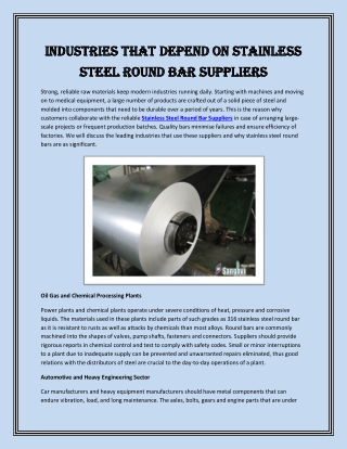 Industries That Depend on Stainless Steel Round Bar Suppliers