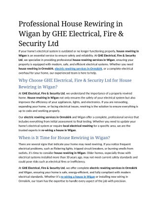 1- Professional House Rewiring in Wigan by GHE Electrical, Fire & Security Ltd