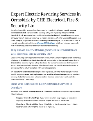 3- Expert Electric Rewiring Services in Ormskirk by GHE Electrical, Fire & Security Ltd