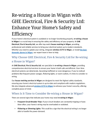 5- Re-wiring a House in Wigan with GHE Electrical, Fire & Security Ltd Enhance Your Home’s Safety and Eff