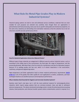 What Role Do Metal Pipe Grades Play in Modern Industrial Systems?