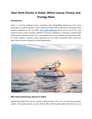 Best yacht Rental in dubai | Gunayydin