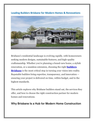 Leading Builders Brisbane for Modern Homes & Renovations