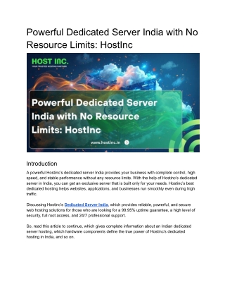 Powerful Dedicated Server India with No Resource Limits_ HostInc