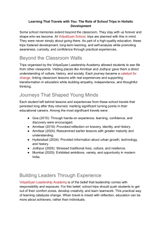 Learning That Travels with You-The Role of School Trips in Holistic Development