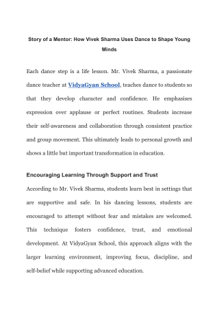 Story of a Mentor-How Vivek Sharma Uses Dance to Shape Young Minds