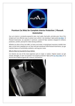 Premium Car Mats for Complete Interior Protection  Pharaoh Automotive