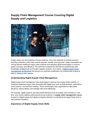 Supply Chain Management Course Covering Digital Supply and Logistics