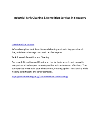 Industrial Tank Cleaning & Demolition Services in Singapore worldtechnologies.sg