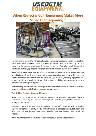 When Replacing Gym Equipment Makes More Sense Than Repairing It