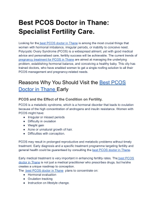 Best PCOS Doctor in Thane- Specialist Fertility Care