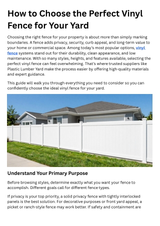 How to Choose the Perfect Vinyl Fence for Your Yard