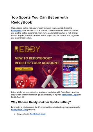 Top Sports You Can Bet on with ReddyBook