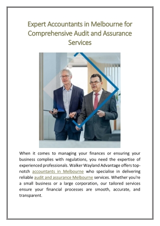 Expert Accountants in Melbourne for Comprehensive Audit and Assurance Services