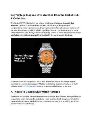 Buy Vintage Inspired Dive Watches from the Serket REEF X Collection