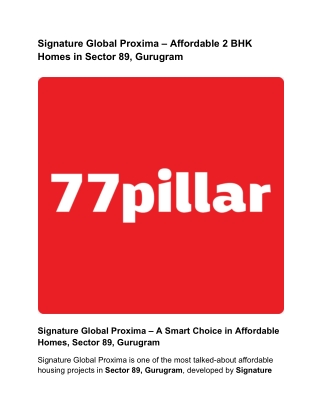 Signature Global Proxima – Affordable 2 BHK Homes in Sector 89, Gurugram