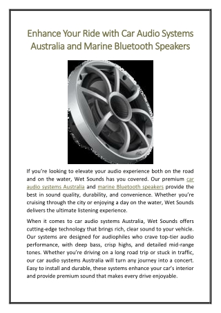 Enhance Your Ride with Car Audio Systems Australia and Marine Bluetooth Speakers