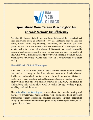 Specialized Vein Care in Washington for Chronic Venous Insufficiency