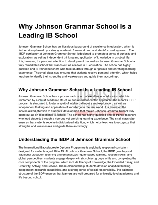 Why Johnson Grammar School Is a Leading IB School