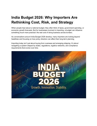 India Budget 2026: Importers’ Guide to Customs, Logistics & Landed Costs