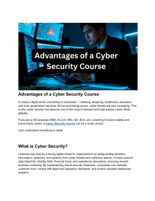 Advantages of a Cyber Security Course