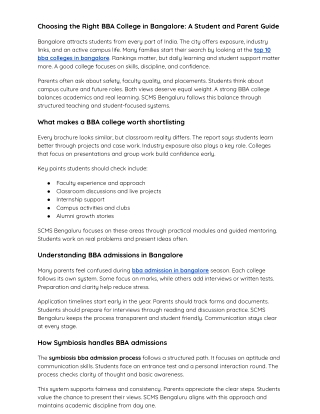Choosing the Right BBA College in Bangalore A Student and Parent Guide