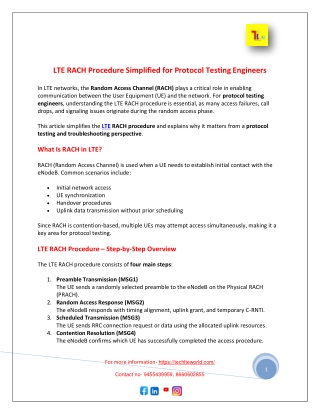 LTE RACH Procedure Simplified for Protocol Testing Engineers | TechLTE World