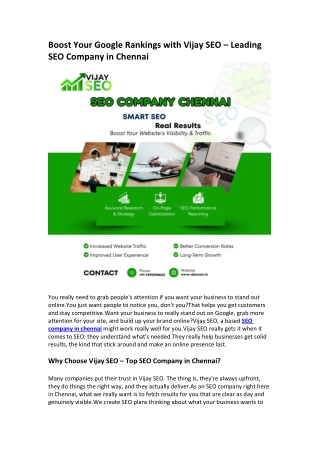 Boost Your Google Rankings with Vijay SEO – Leading SEO Company in Chennai