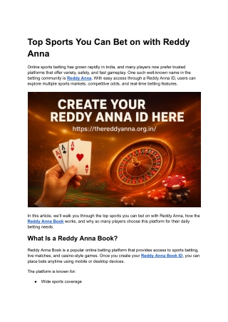 Top Sports You Can Bet on with Reddy Anna