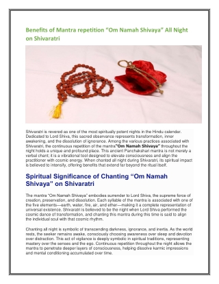 Benefits of Mantra repetition “Om Namah Shivaya” All Night on Shivaratri