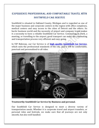 Experience Professional and Comfortable Travel with Southfield Car Service