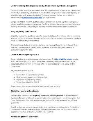 Understanding BBA Eligibility and Admissions at Symbiosis Bengaluru