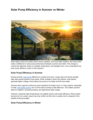 Solar Pump Efficiency in Summer vs Winter