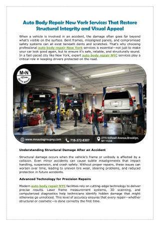 Auto Body Repair New York Services That Restore Structural Integrity and Visual Appeal