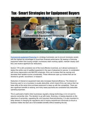 Tax‑Smart Strategies for Equipment Buyers