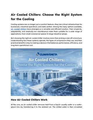 Air Cooled Chillers - Choose the Right System for the Cooling