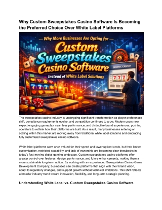Why Businesses Prefer Custom Sweepstakes Casino Software Over White Label Altern