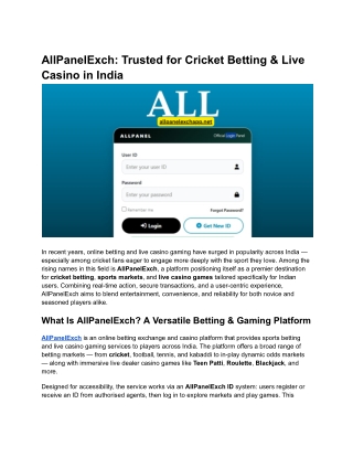 AllPanelExch_ Trusted for Cricket Betting & Live Casino in India