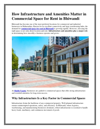 How Infrastructure and Amenities Matter in Commercial Space for Rent in Bhiwandi