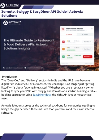 Zomato, Swiggy & EazyDiner API Guide  Actowiz Solutions