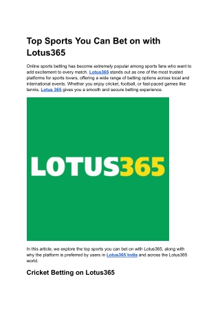 Top Sports You Can Bet on with Lotus365