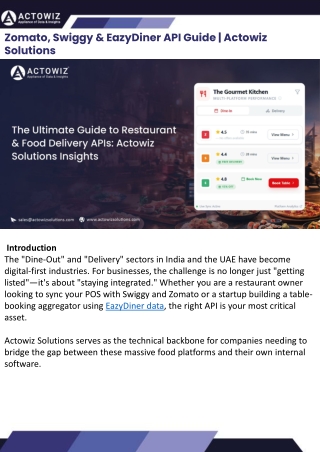Zomato, Swiggy & EazyDiner API Guide  Actowiz Solutions