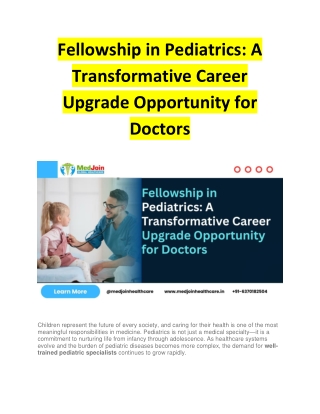 Fellowship in Pediatrics - A Transformative Career Upgrade Opportunity for Doctors