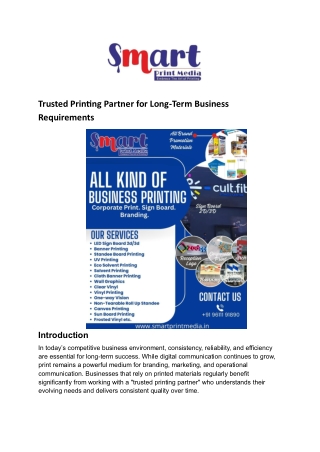 Trusted Printing Partner for Long Term Business