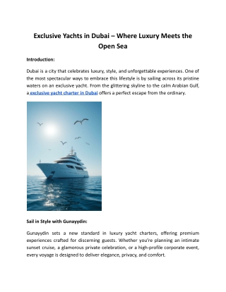 Exclusive Yacht Rental in dubai|Gunayydin