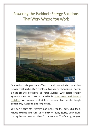 Powering the Paddock Energy Solutions That Work Where You Work