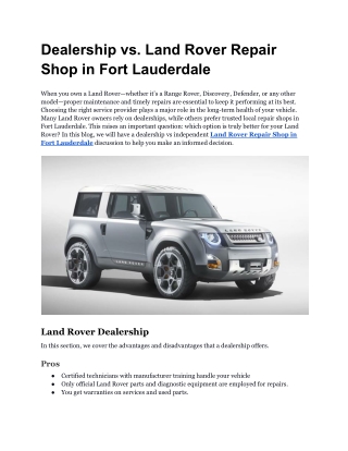 Dealership vs Land Rover Repair Shop in Fort Lauderdale