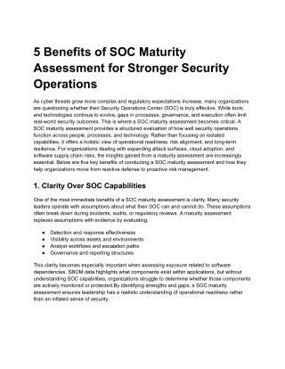 5 Benefits of SOC Maturity Assessment for Stronger Security Operations